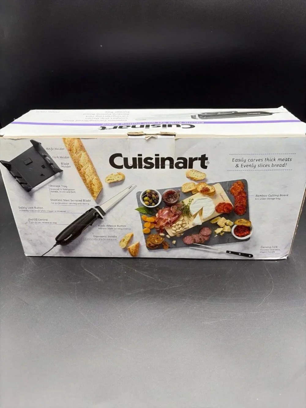 Cuisinart Electric Knife Set Cutting Board Stainless Steel/Black Fork CEK-41 New